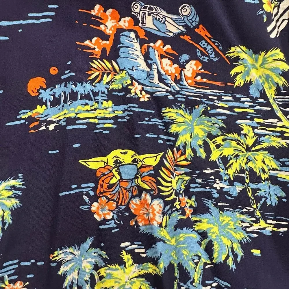 NWT-Star Wars Baby Yoda Hawaiian Button Up Shirt Men's Large Palm Trees - Picture 3 of 15